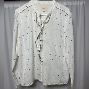 Sezane 100% Cotton Ruffle Womens Polka Dot White Blouse Size 42 (US 10)